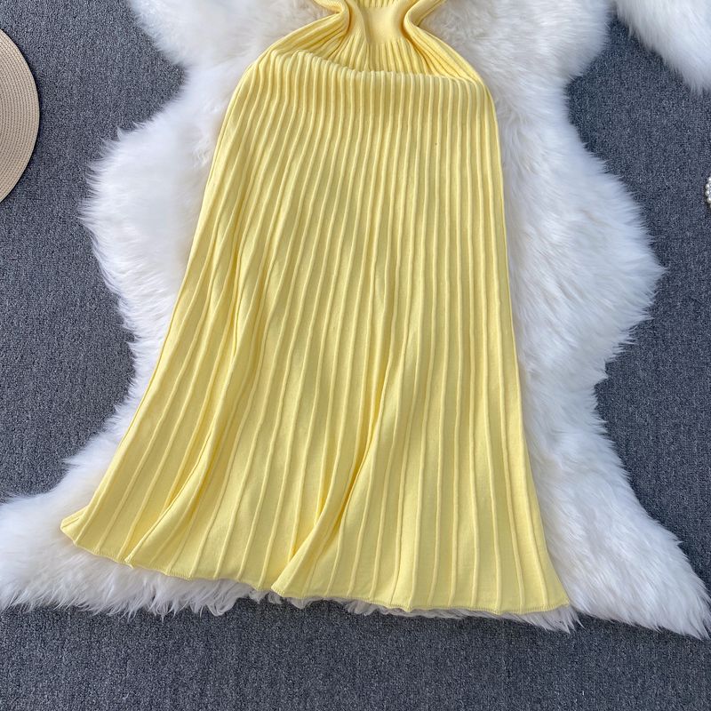 Vêtements pour femmes, robe d'été en tricot vertical, nouveau style doux, taille fine, tempérament, intérieur long_voghion.com
