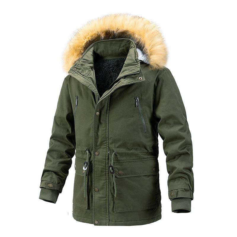 7988 Giacca invernale da uomo con cappuccio, foderata in pile, vestibilità slim, lunghezza media, in cotone mimetico, per uomo_voghion.com