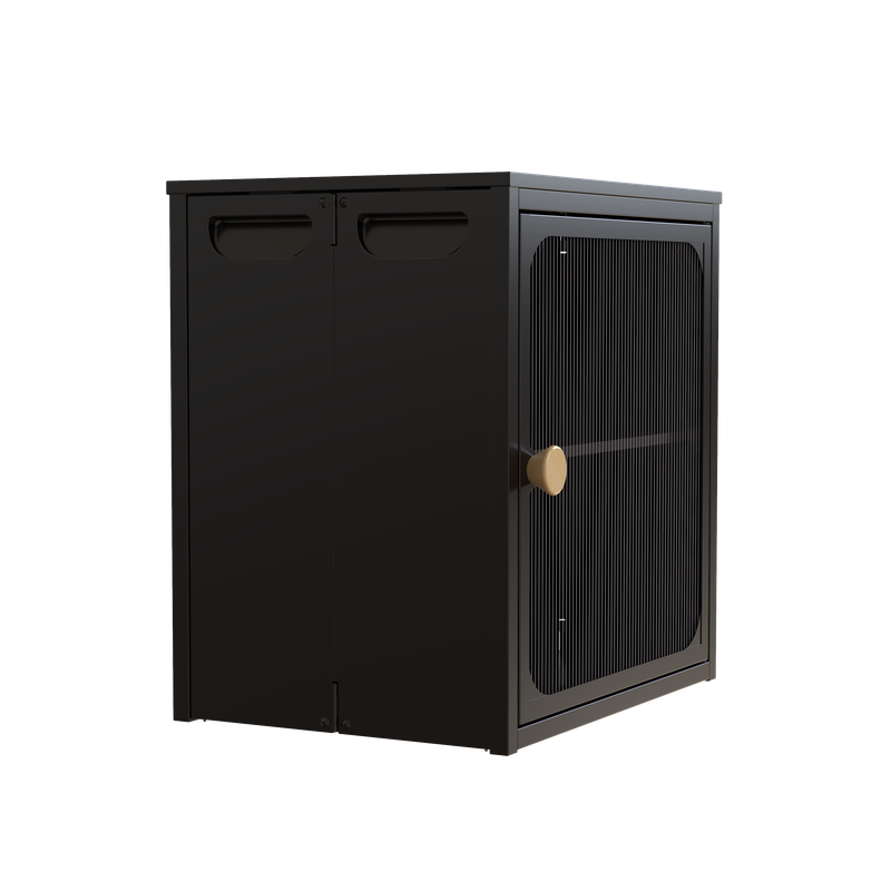 Single Sturdy & Convenient Foldable Cabinet, Durable Steel-Wood Combo With Anti-Slip Design & Quick Fold & Install, Easy To DIY Storage Container With Door, Black_voghion.com