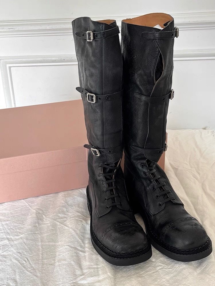 Version cuir de vachette ~ Cuir véritable Augmentation de la hauteur interne 7 cm Mode pour femmes Style vintage Chevalier Boucle de ceinture longue_voghion.com