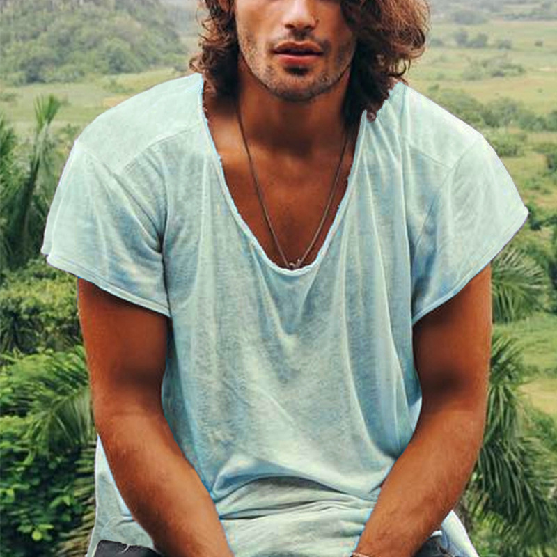 Men's Solid Color Imitation Cotton Casual Thin Short-sleeved T-shirt_voghion.com