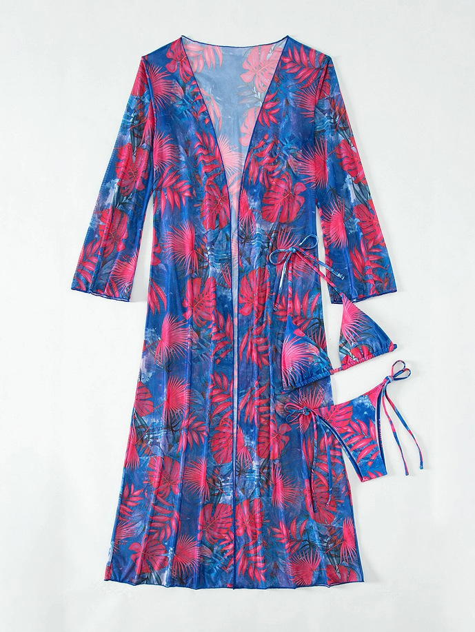 Badekleeder Fraen Split Dräi-Stéck Laangärm Blouse Internet Promi Riemen Bikini_voghion.com