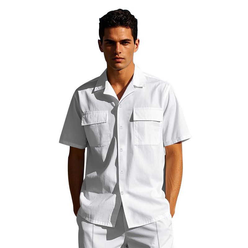 Amerikan Yaz İnce Erkek Bol Günlük Hawaii Hafif Lüks İş Giyim Kısa Kollu Gömlek Şort Takımı Erkekler İçin_voghion.com