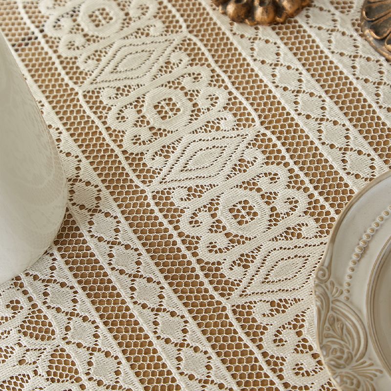 Tovaglia spessa in lino beige - Copritavolo rotondo in stile bohémien con motivo traforato, lavabile e resistente per tavoli da pranzo e da caffè._voghion.com