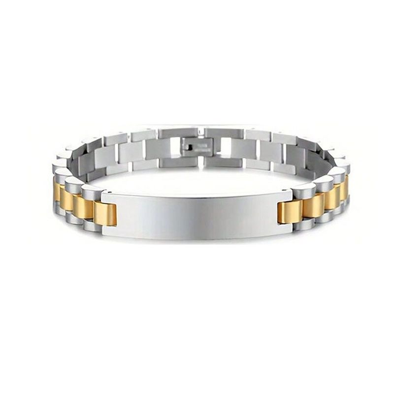 Kedja i rostfritt stål med böjt märkesgraverat klockarmband_voghion.com