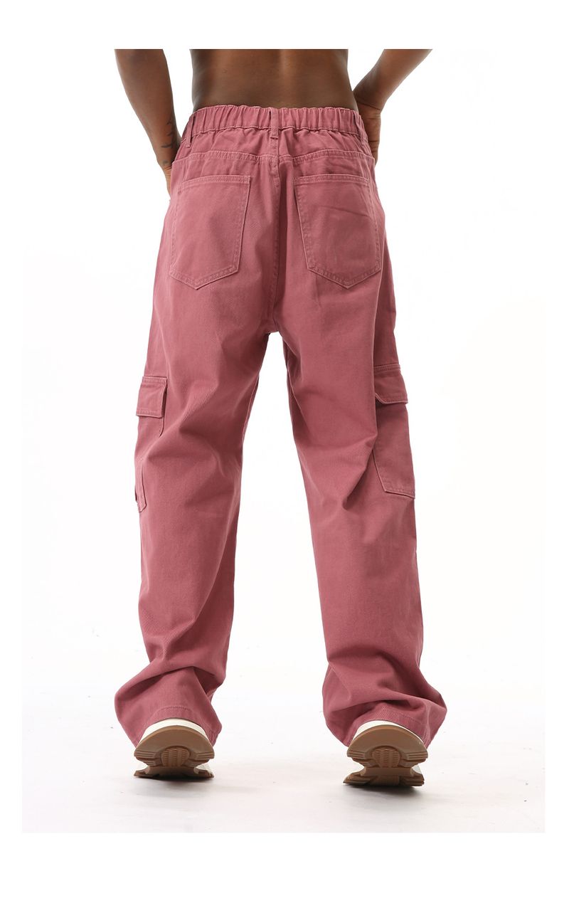 EF JEANS | 2024 Nuova salopette vintage semplice con tasche grandi e vita semi-elastica, jeans rosa pesca_voghion.com