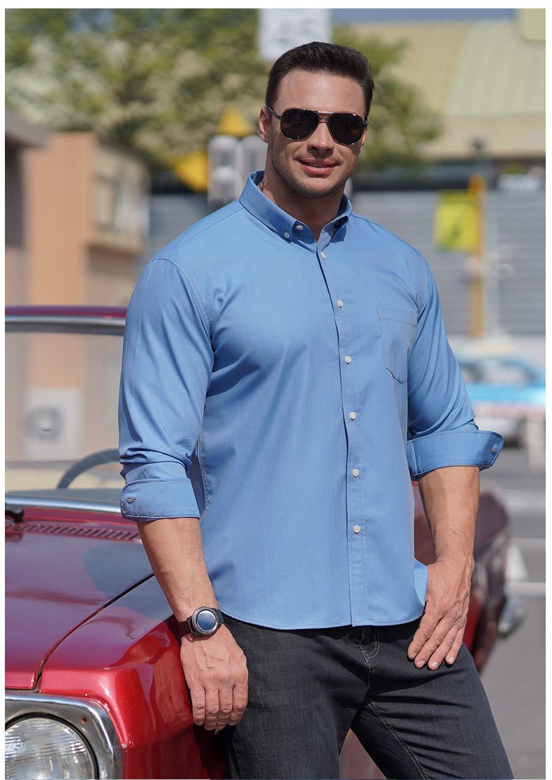 Herrenbekleidung Übergröße Langarmhemd Fat Brother Lockeres, lässiges Denim-Stretchhemd Plus Fat Big Fat Guy_voghion.com