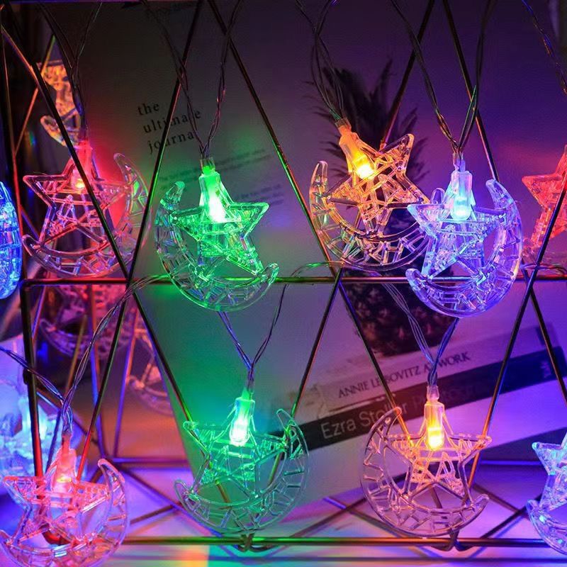 Cross-Border LED String Festival Decoration Colorful Star Accompanying Moon Flashing Lights Wholesale_voghion.com