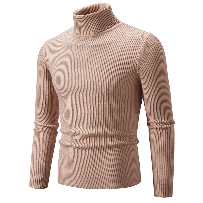 Schlichter, einfarbiger Pullover mit hohem Halsausschnitt für Herren, geeignet sowohl für die Innen- als auch für die Oberbekleidung, lässiger, schmal geschnittener, dünner Strickpullover für Herren_voghion.com