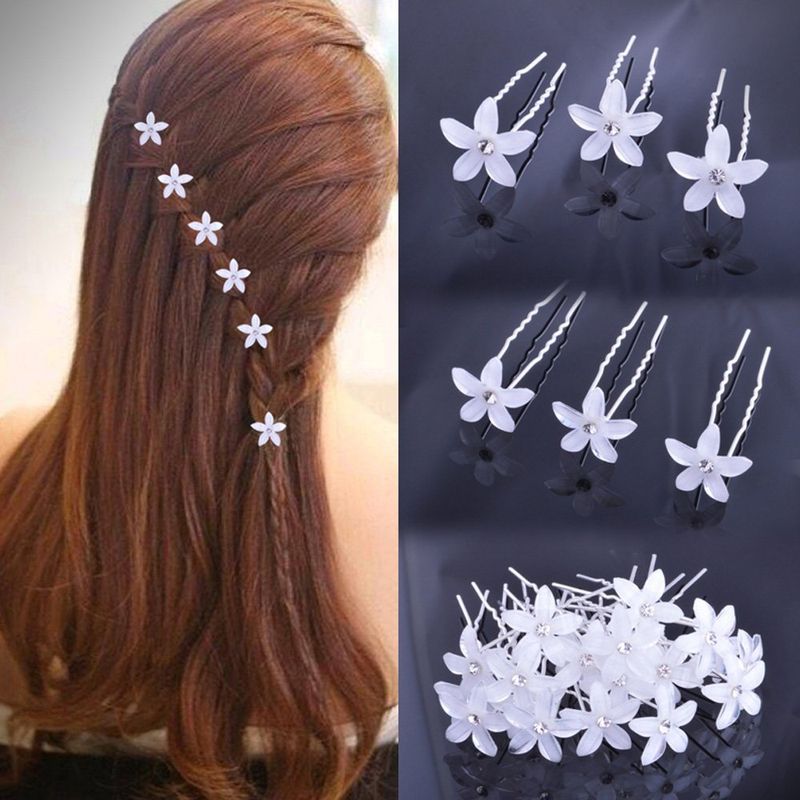 Forcina per capelli con perline, accessorio per acconciatura da sposa con strass, forcina a forma di U con fiore, per donna_voghion.com