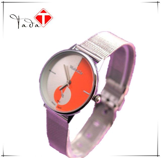 womage654 Large Dial Watch Steel Band Watch Couple Quartz Watch Unisex Mesh Band Watch_voghion.com
