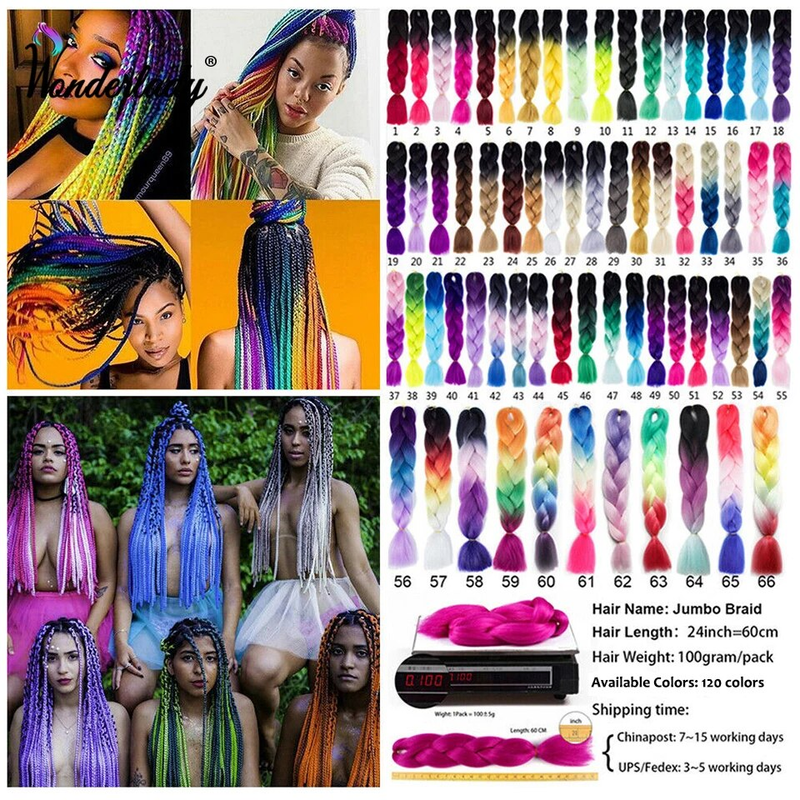 WonderLady Synthetik-Extensions, 61 cm lang, bunt, Ombre-Flechthaar, rosa, orange, blond, Jumbo-Box-Zöpfe_voghion.com