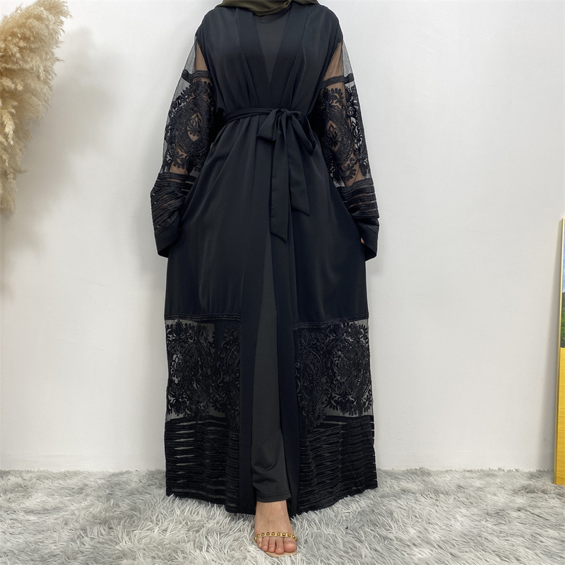 Damenmode-Cardigan-Stickerei-Gaze-Robenkleid_voghion.com