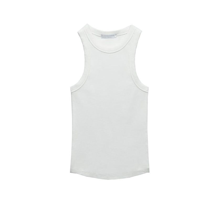 TAOP&ZA - Camiseta básica de primavera para mujer, estilo americano, con espalda nadadora y ribete de canalé lavado 3253301_voghion.com
