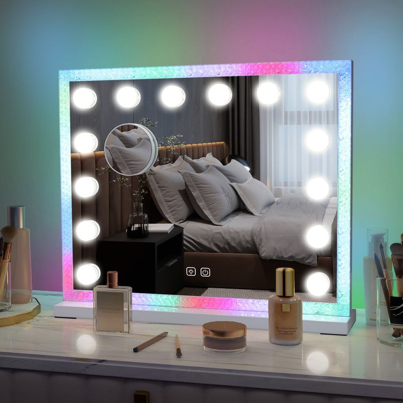 14 LED Lighted Hollywood Mirror With RGB Light 50*40 Makeup Mirror Magnifier_voghion.com
