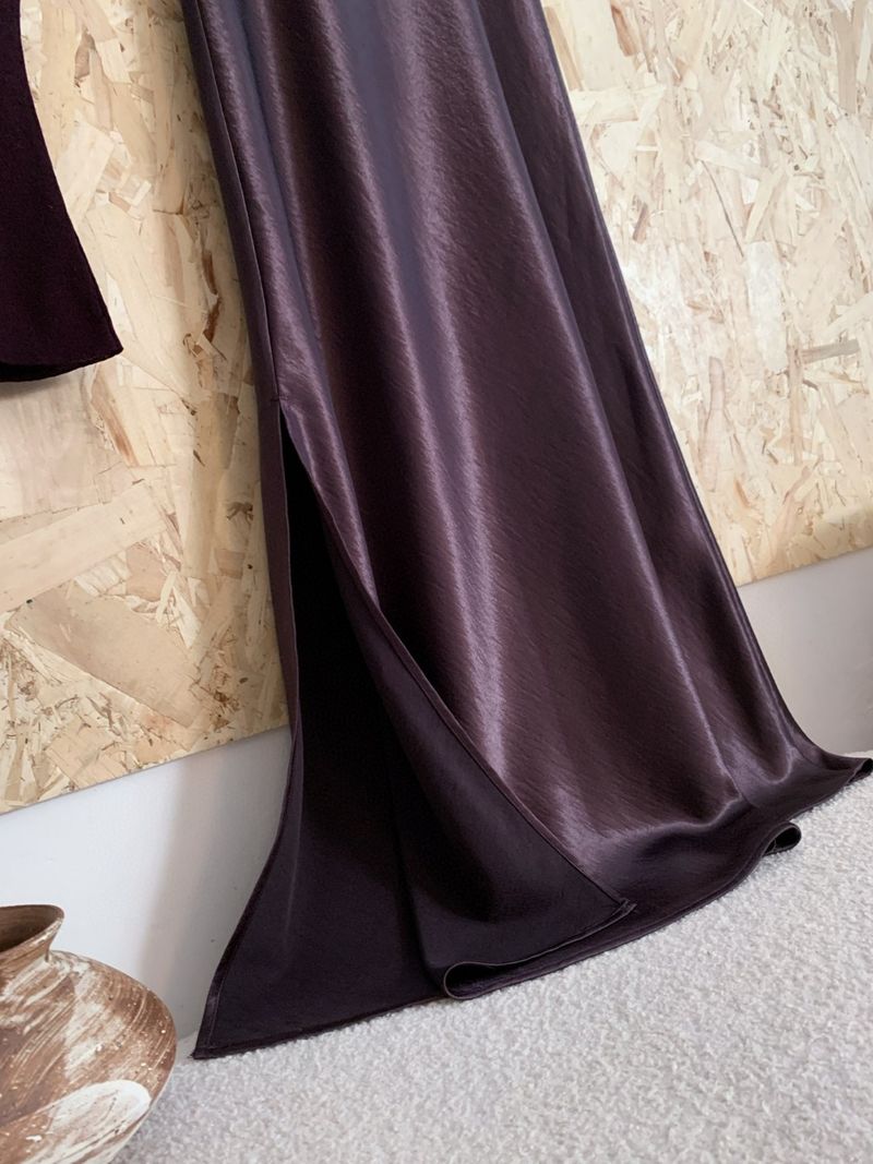 Ensemble deux pièces violet élégant : jupe midi fluide en mousseline fendue et haut à manches courtes, tenue d'été pour femme_voghion.com