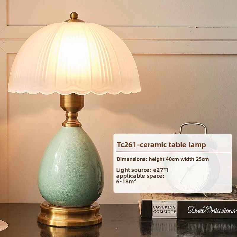 European Style Table Pastoral Ceramic Glass LED Study Desk Smart Lighting Bedroom Decorative Bedside Lamp_voghion.com
