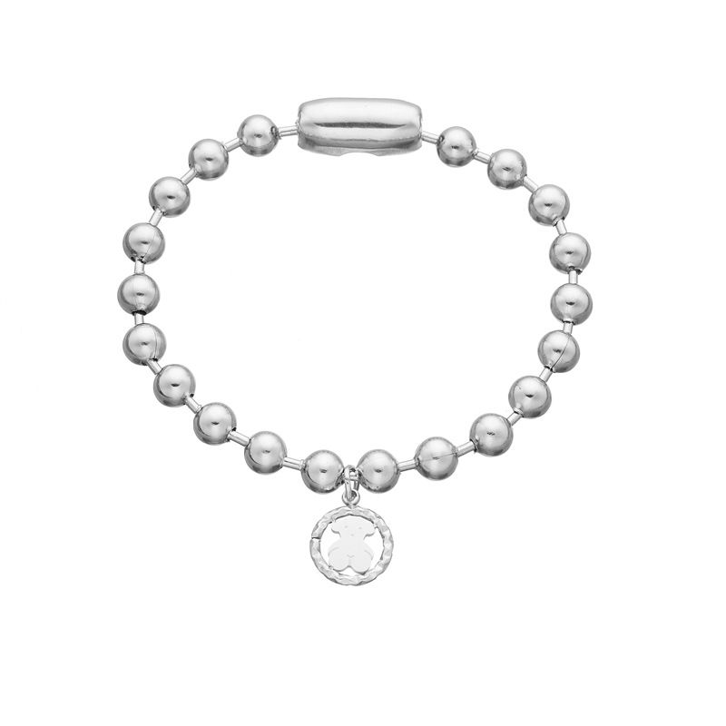 Collana con catena di perline da 6 mm, bracciale in acciaio inossidabile 304, da donna, con marchio rotondo, a forma di orso, in acciaio inossidabile_voghion.com