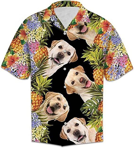 Lockeres Freizeithemd im 3D-Digitaldruck mit Golden Retriever-Motiv im Strandurlaubsstil für Herren_voghion.com