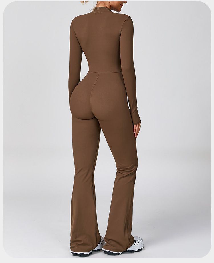 K Zipper Cloud-like Long-sleeved Yoga Bodysuit High-intensity Fitness Exercise One-piece Bodysuit_voghion.com