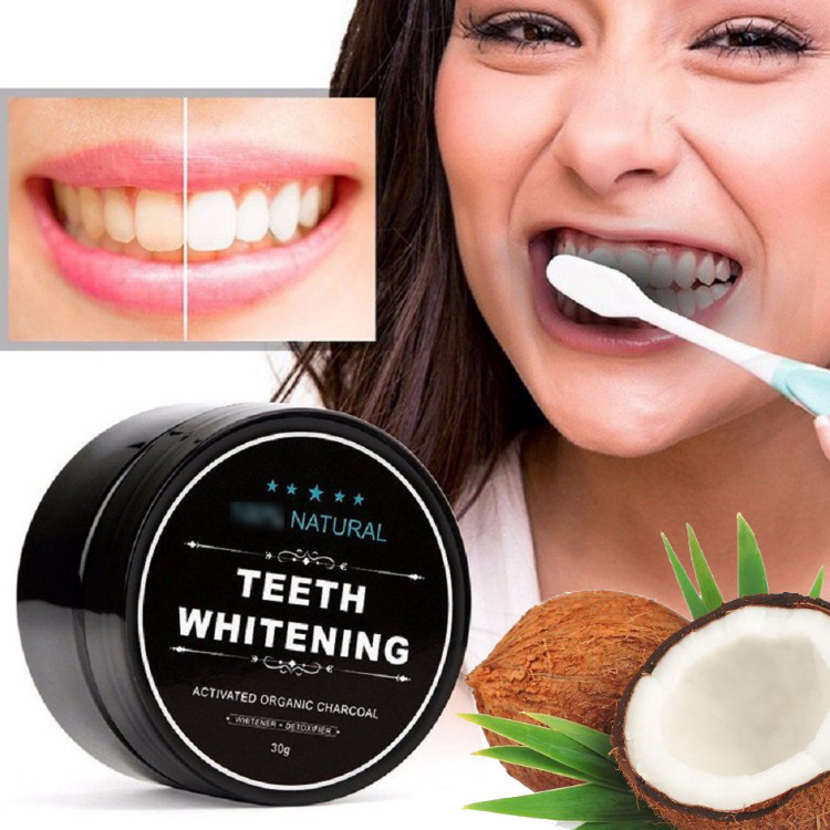 Convenient Coconut Shell For Oral Cleaning, Bamboo Charcoal Black Powder, Activated Carbon Tooth Powder Toothpaste_voghion.com