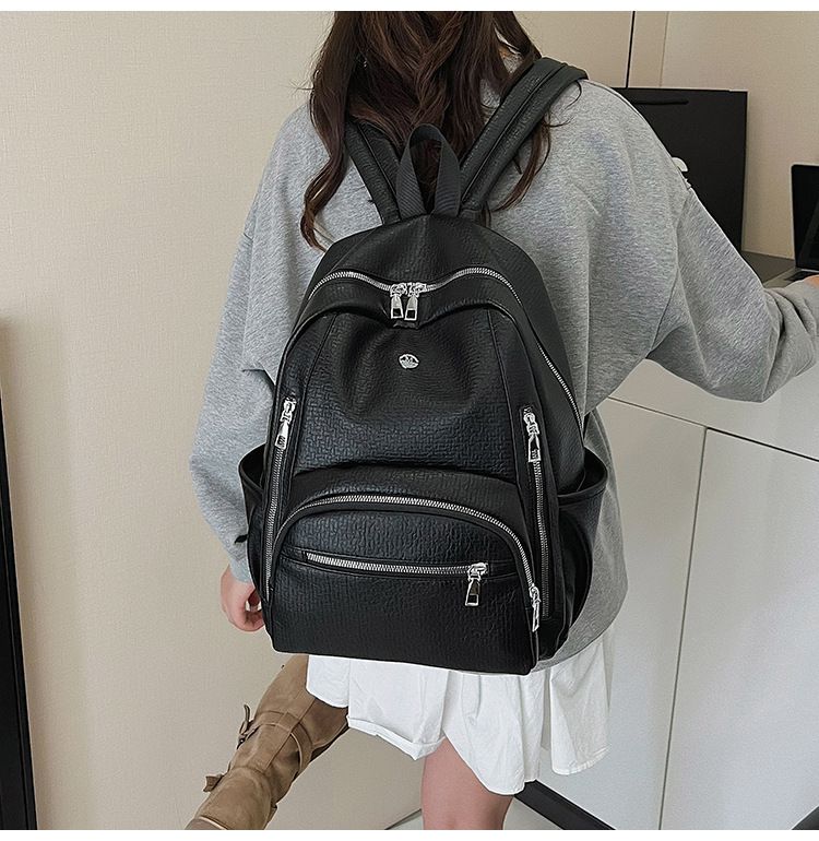 Leichter Rucksack mit großem Fassungsvermögen für Reisen und Uni – wasserdichtes PU-Material, minimalistisches Design mit Reißverschluss, strapazierfähiges Polyesterfutter_voghion.com