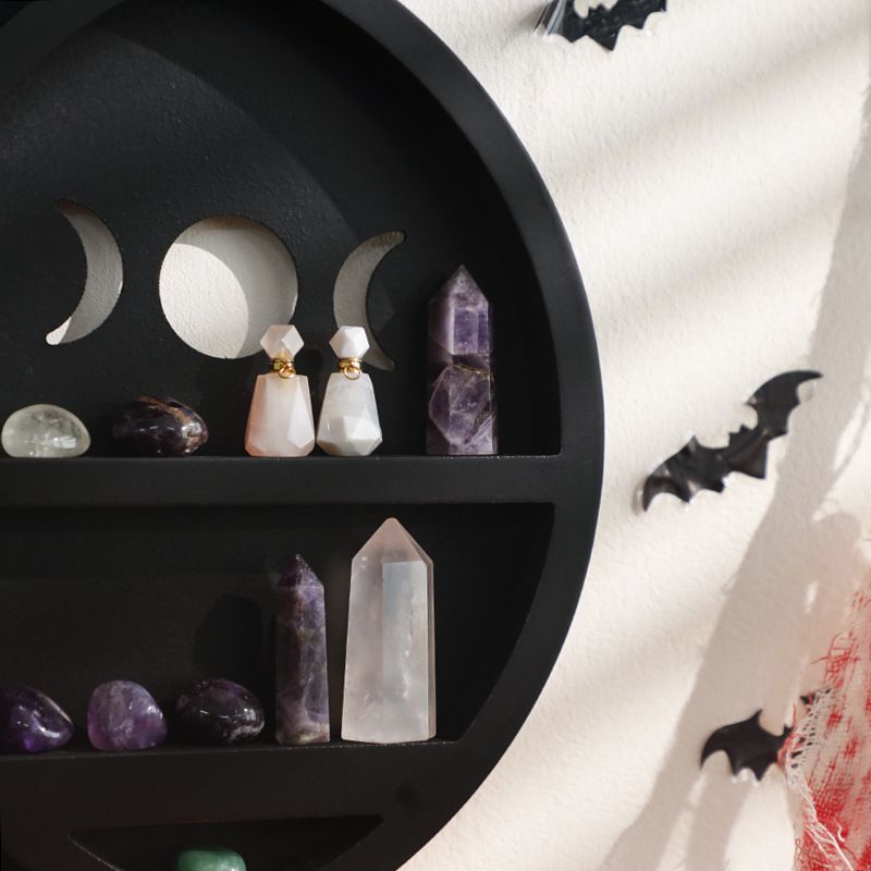 Gotycki okrągły drewniany ścienny stojak do przechowywania kryształów B&B wyposażenie domu rzemiosło dekoracja_voghion.com