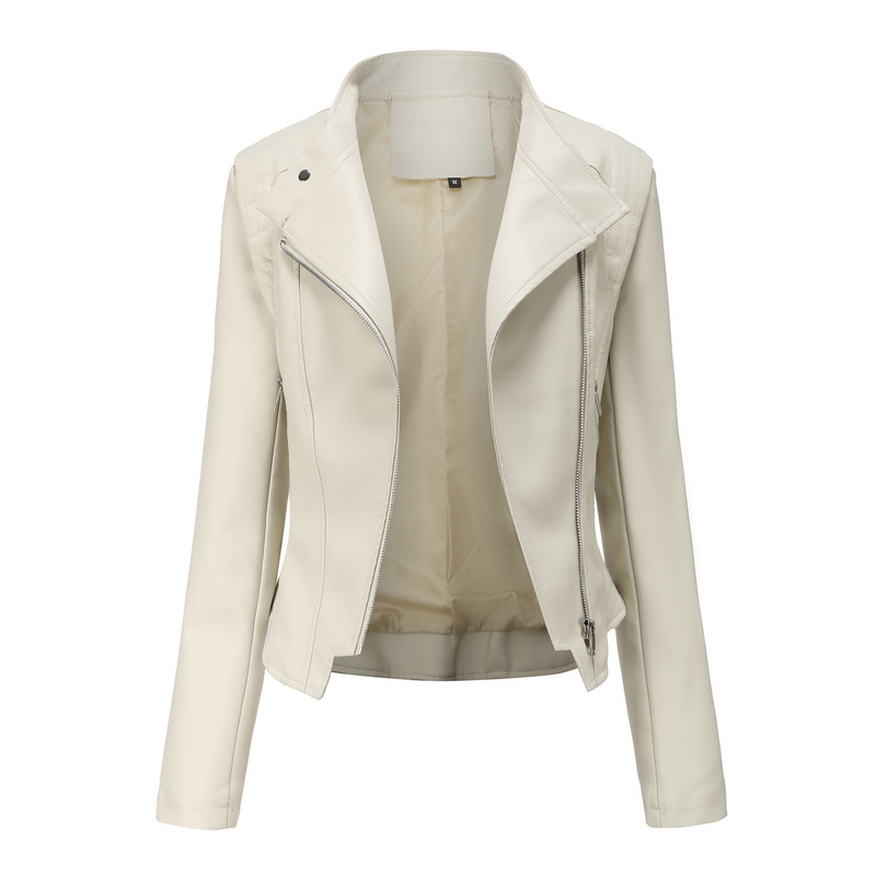 2024 New PU Lapel Slim Fit Leather Spring Autumn Thin Long Sleeve Coat Short Women's Jacket_voghion.com
