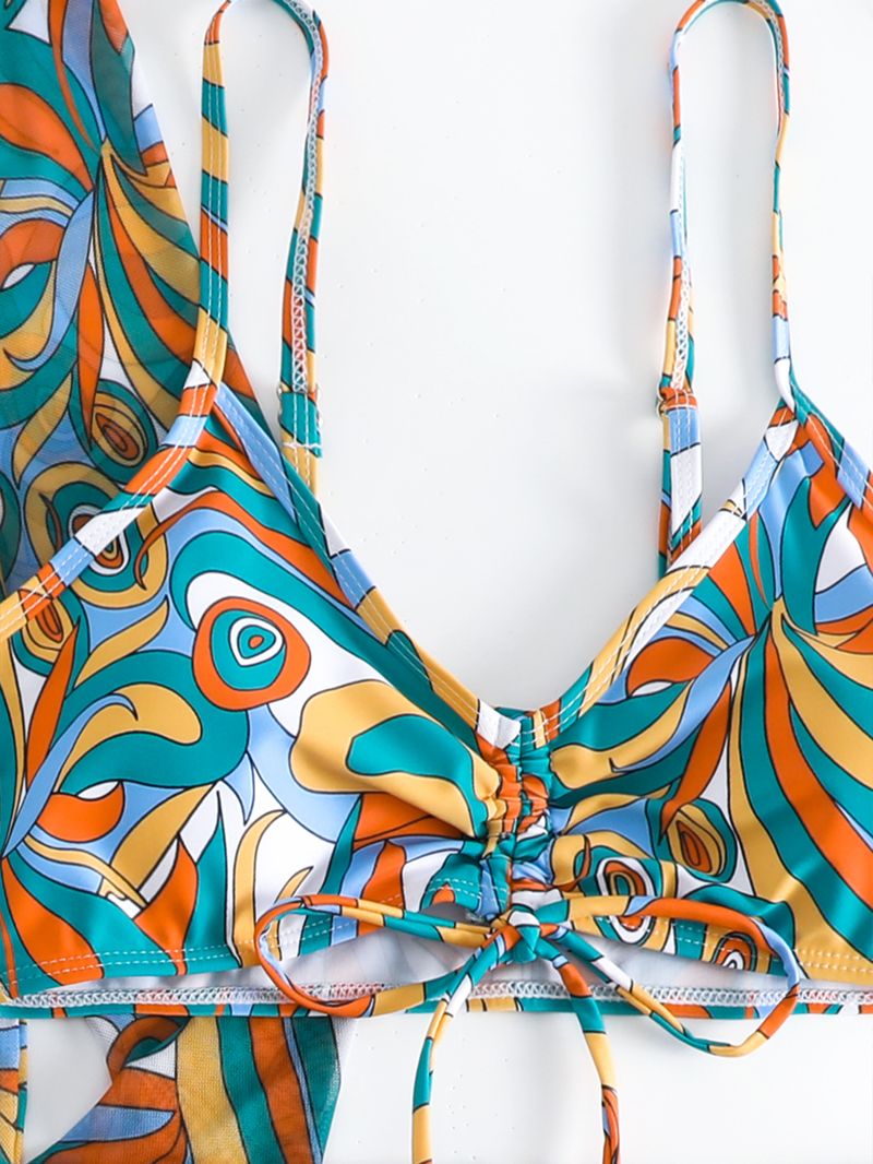 kvinders delt tredelt sæt højtaljet langærmet bluse internet berømthed snøre outfit_voghion.com