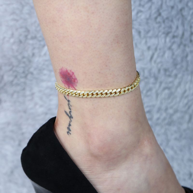 Cavigliera da donna con catena cubana in zirconi a doppia fila da 6 mm, stile punk, accessorio di moda hip hop, in argento e oro_voghion.com