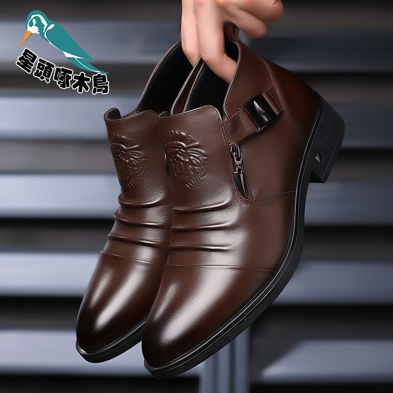 Euro Step British Style Pointed Toe Brogue Martin Boots Mid-top Men's Casual Leather Shoes_voghion.com