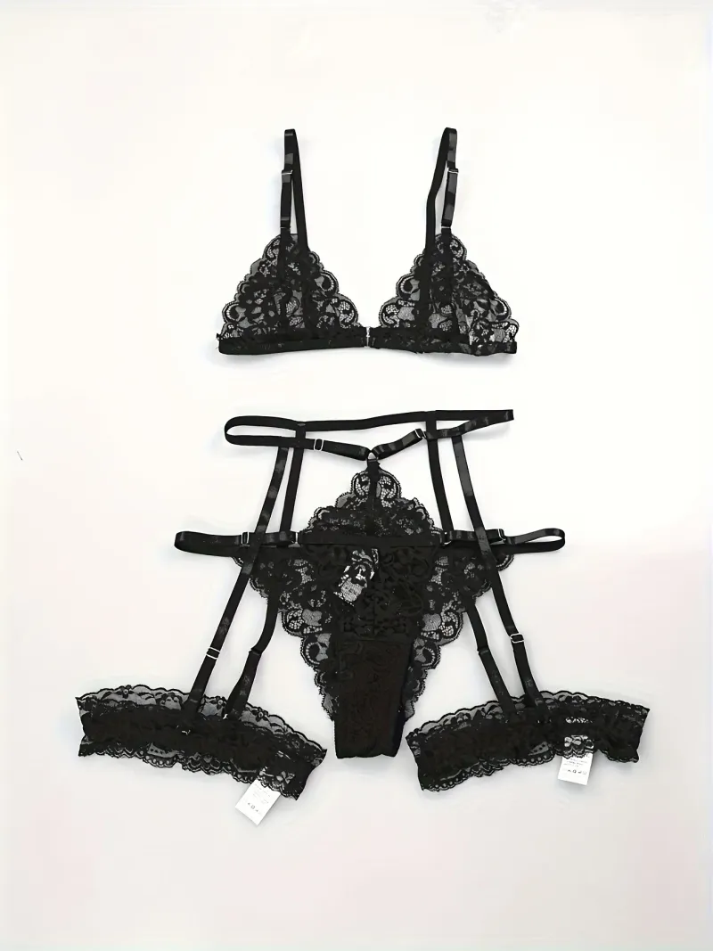 Vroči čipkasti komplet s cvetličnimi motivi, izrezane hlačke z nedrčkom s pokrovačo in podvezicami, žensko seksi perilo in spodnje perilo_voghion.com