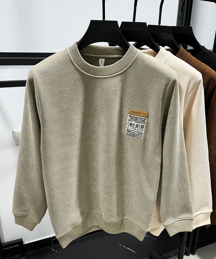 Premium Fleece-Lined Crewneck Sweatshirt For Men – Thickened Winter Thermal Base Layer With Brushed Polyester Interior, Classic Solid Color Pullover_voghion.com