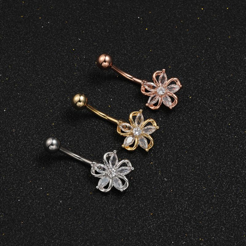 Piercing per ombelico a forma di fiore con zircone - Piercing leggero e lussuoso, piercing alla moda e sexy per le donne_voghion.com