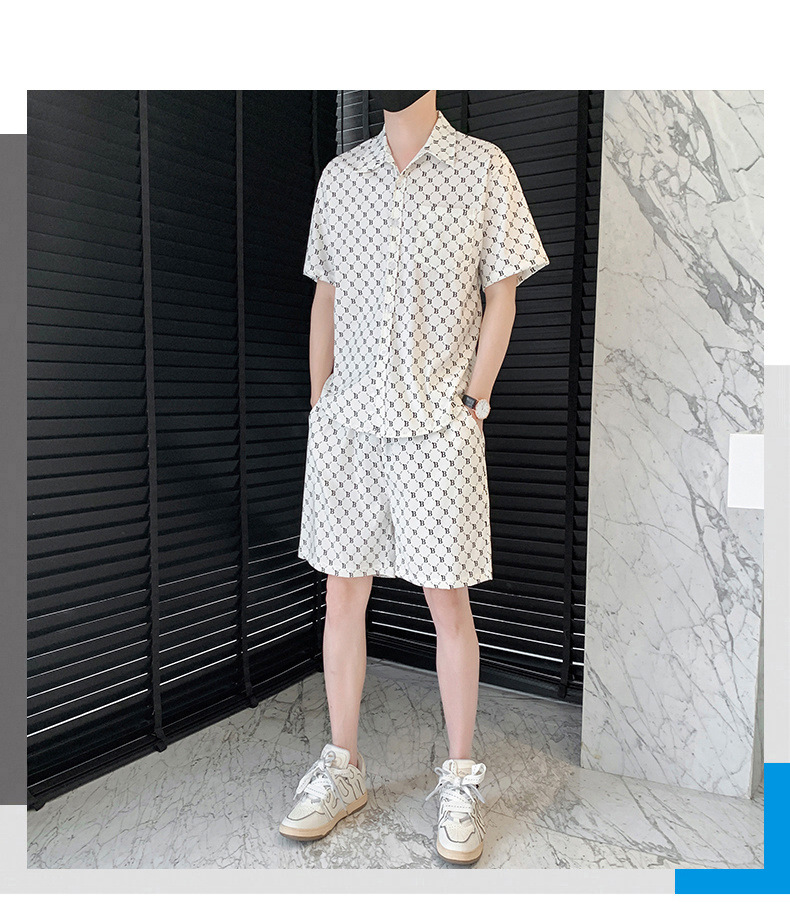 Buz İpek Set, Amerikan Gelişmiş Tam Baskı Presbiyopi Ceket, Erkek Trendy Gevşek Çift Günlük Set_voghion.com