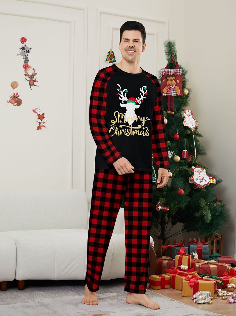 Jul Julehjort bokstavrutete Julefamilietrykk hjemkjole pysjamas_voghion.com