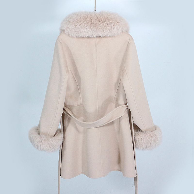 Women's Clothing new autumn and winter mid length thickened slim fit detachable collar wool coat_voghion.com