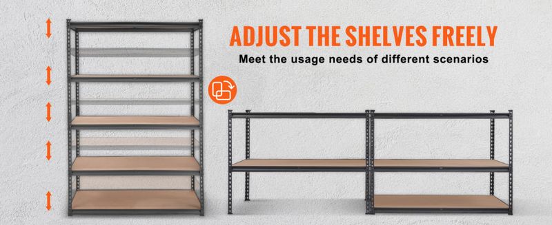 VEVOR Storage Shelving Unit, 5-Tier Adjustable, 2000 lbs Capacity, Heavy Duty Garage Shelves Metal Organizer Utility Rack, Black, 48" L x 24" W x 72" _voghion.com