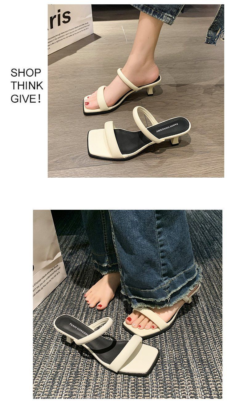 Women's Low Heel Square Toe Sandals - Spring Slimming Open-Toe Strappy Dressy Shoes_voghion.com