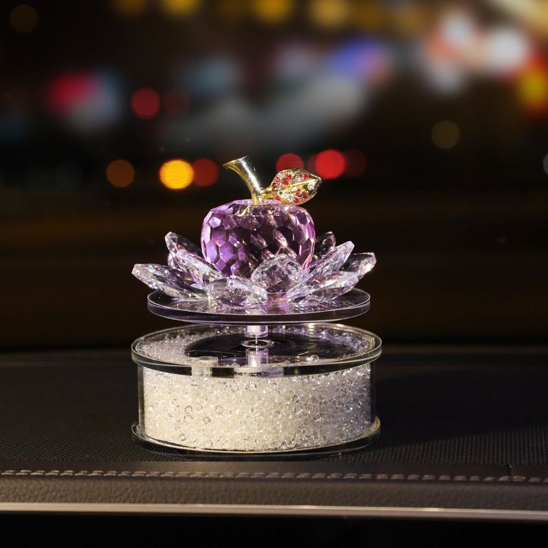 Solar Rotating Crystal Lotus Parfum Sedež Dekoracija Notranjost Avtomobila Ženska Elegantna Sredinska Konzola_voghion.com