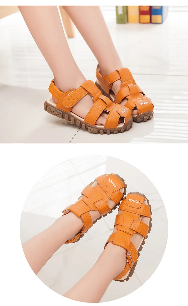 Summer Children Shoes Closed Toe Toddler Boys Leather Cut-outs Breathable Beach Sandalia Infantil Kids Sandals Comfort_voghion.com