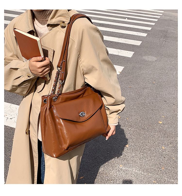 Borse Nuova Texture Pelle di Cera Olio Supporto Extra Large Donna Monospalla Moda Versatile Borsa a Tracolla_voghion.com