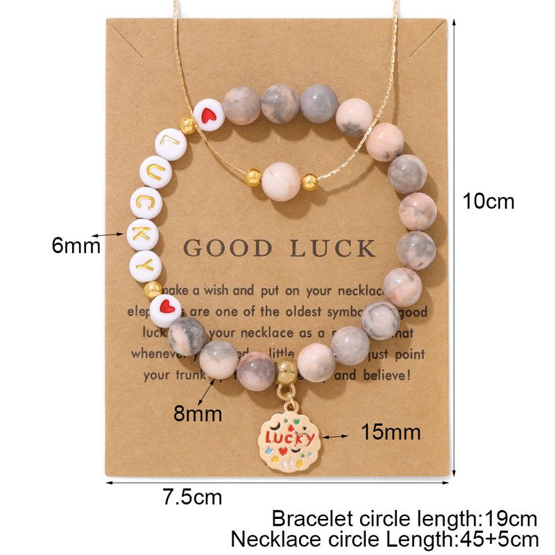 Pure Natural Stone Beaded Jewelry Cross-Border Tiger Eye Stone Good Luck Heart Gift Round Pendant Oil Drop Engraving Women Pink Zebra English Letter_voghion.com