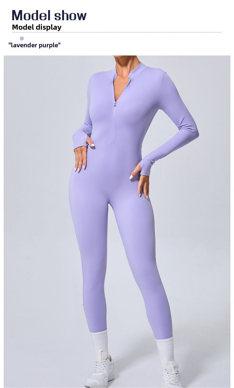 Abbigliamento sportivo attillato in stile europeo e americano senza protezioni per il petto con fori per le dita, abbigliamento fitness con mezza cerniera per yoga_voghion.com