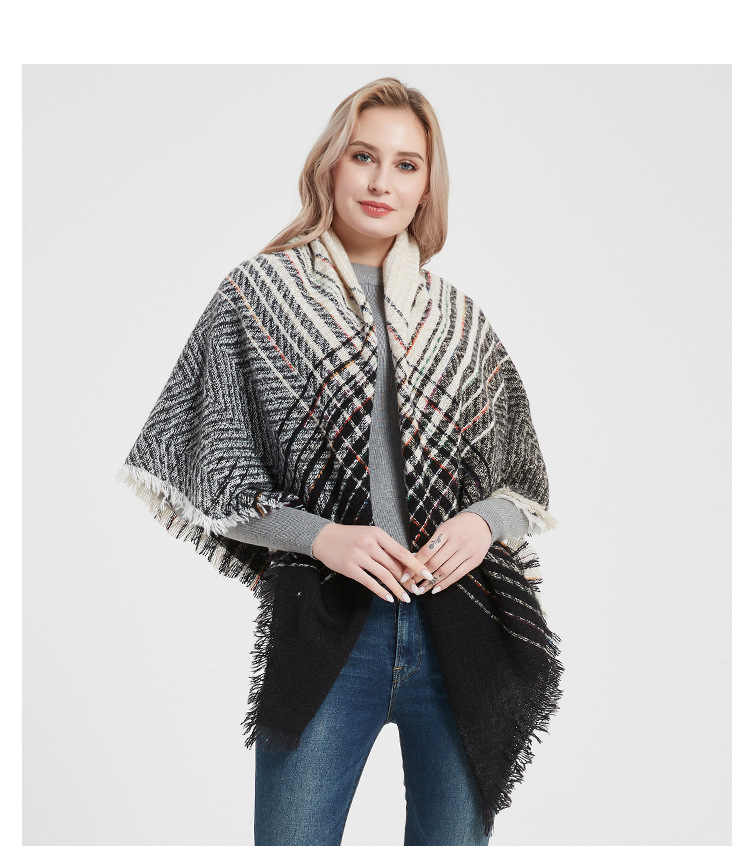 Women's Scarves new gradient plaid black thorn wool square scarf women's shawl_voghion.com