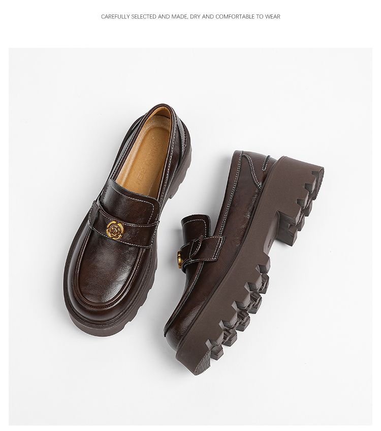 Loafer mit dicken Sohlen für Damen, Frühling und Herbst 2025, neues echtes, höhenverstärkendes, dickes Absatz, kleines Leder im britischen Stil_voghion.com