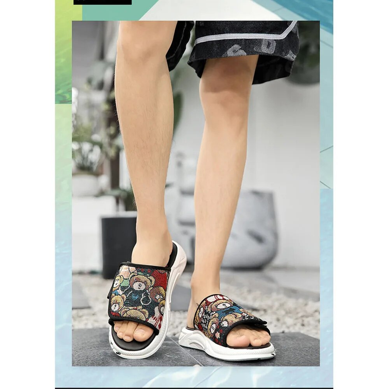 Sommer personalisierte kleine Bär dicke Sohle Anti-Rutsch alte Herren Hip Hop Outwear trendige Hausschuhe_voghion.com