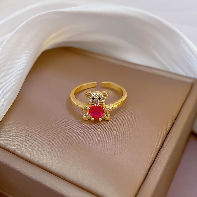 【 Real Gold 】 Diamond Set Little Bear Open for Female Japanese and Korean Minors Simple Design Sense Index Finger Ring_voghion.com