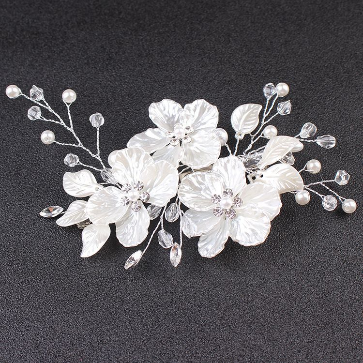 Neu Koreanische Braut Hochzeit Kopfschmuck Mit Weiß Shell Blütenblätter Handgemachte Perle_voghion.com