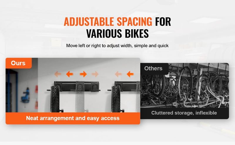VEVOR Bike Storage Rack, 8 Bike Racks And 7 Helmets Hooks, Wall Mount Bike Storage Hanger, Home & Garage Organizer, Customizable For Various Bike Sizes, Adjustable Holder, Holds Up To 400 Lbs, 72-inch_voghion.com